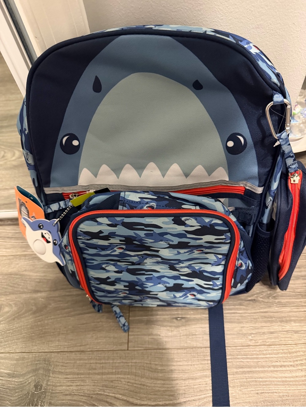 wonder nation Blue Shark Camo Kids Backpack with Red Trim
